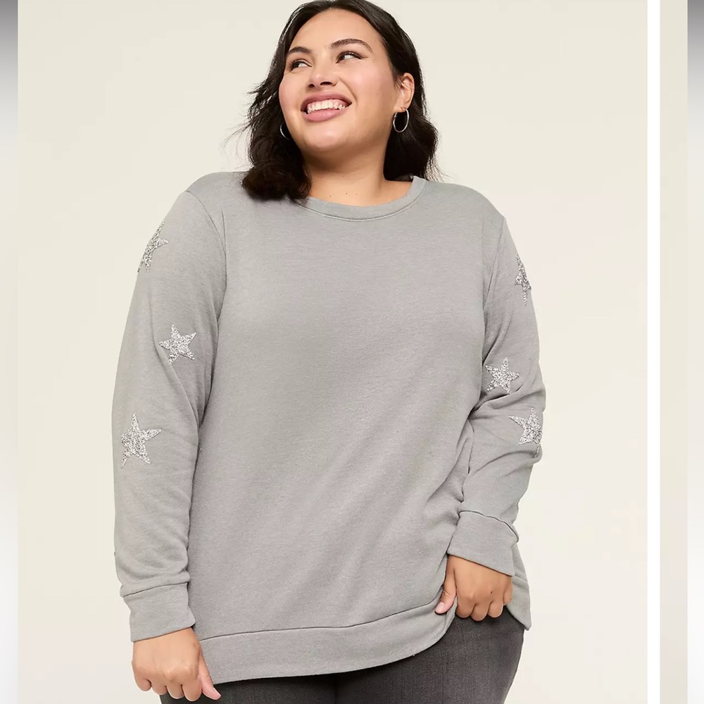 Lane Bryant Gray Casual Crewneck with Star details sz 14/16